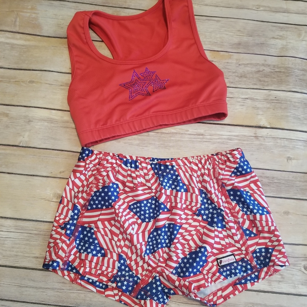 CrazyPants 4th of July Sports Bra & Shorts Set YL
